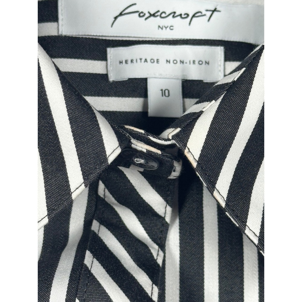 Foxcroft NYC Size 10 Non Iron Shirt Black White Striped Button Front Blouse - Picture 9 of 10